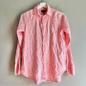 J Crew pink gingham button down blouse 4 women check shirt cotton preppy coastal